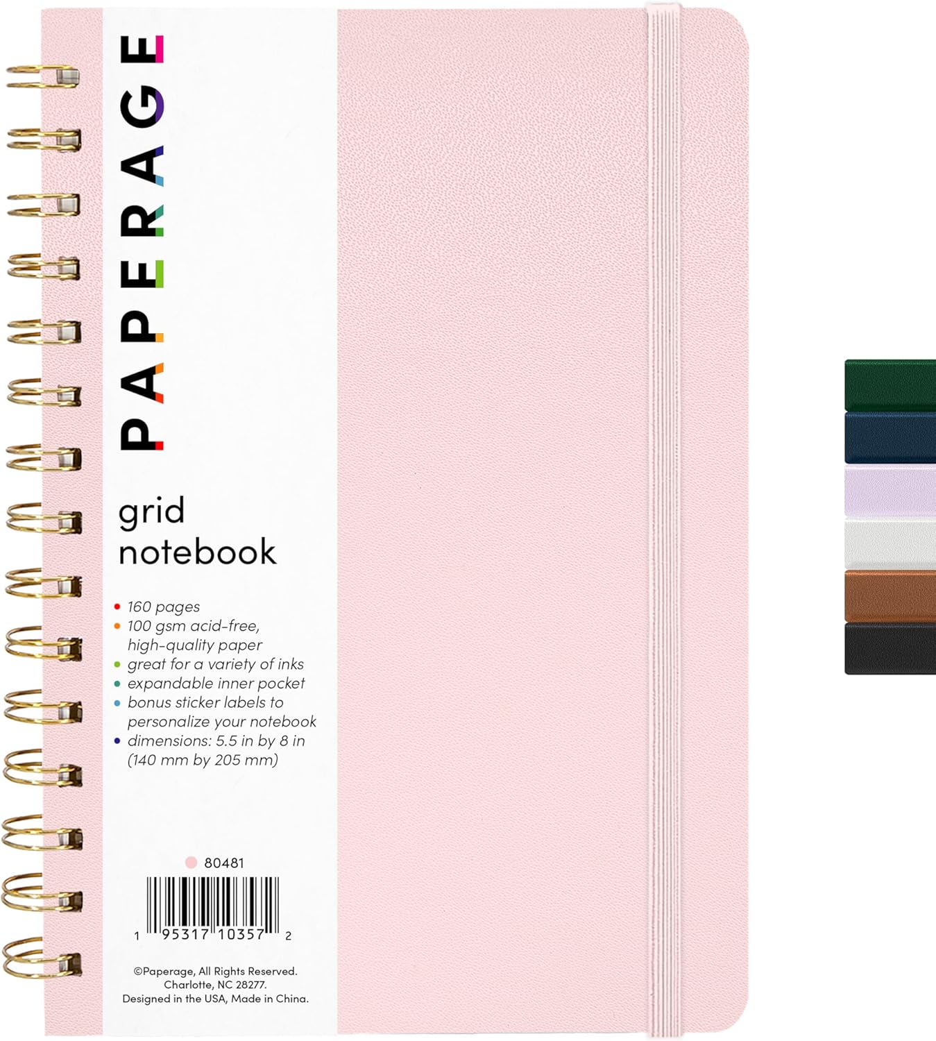 PAPERAGE Graph Paper Spiral Notebook & Journal, (Blush), 160 Pages, Medium 5.5 inches x 8 inches - 100 GSM Thick Graphing Paper, Hardcover, Double-Wire Grid Spiral Notebook