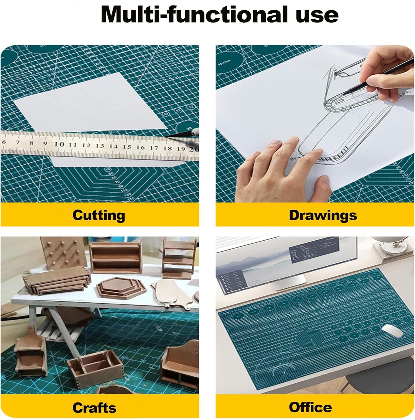 A5 Cutting Mat, Self Healing Sewing Mat, Craft Mat Double Sided 3-Ply Craft Cutting Board for Sewing Crafts Leather Fabric Scrapbooking Project Art Supplies, 8.6“ x 5.9”, Black