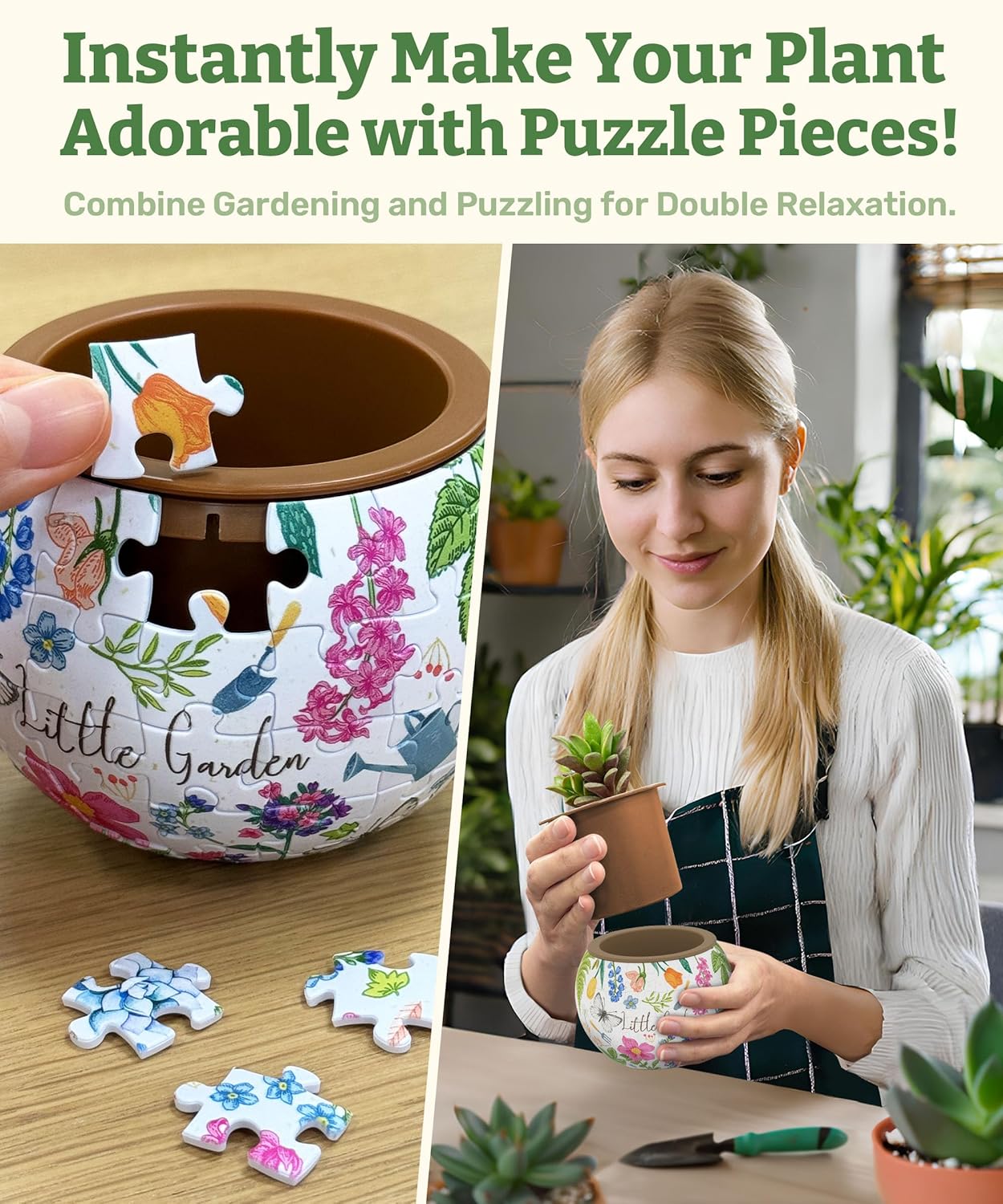 PieceRelax 3D Puzzle Planter 80 Pieces - Flower Pot - Little Garden, Home Decor Flower Pots for Indoor Cactus, Succulents Pots [K1116]