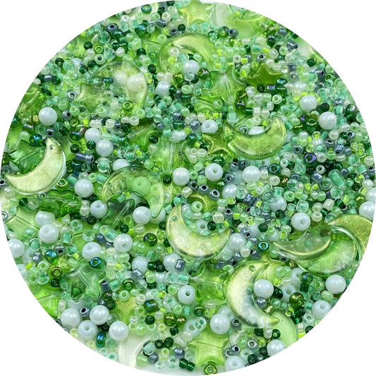 Assorted Glass Beads for Jewelry Making Multi Size Colors Glass Star Moon Seed Pearl Spacer Beads for Bracelets Necklace Earring Making(White Light Green)