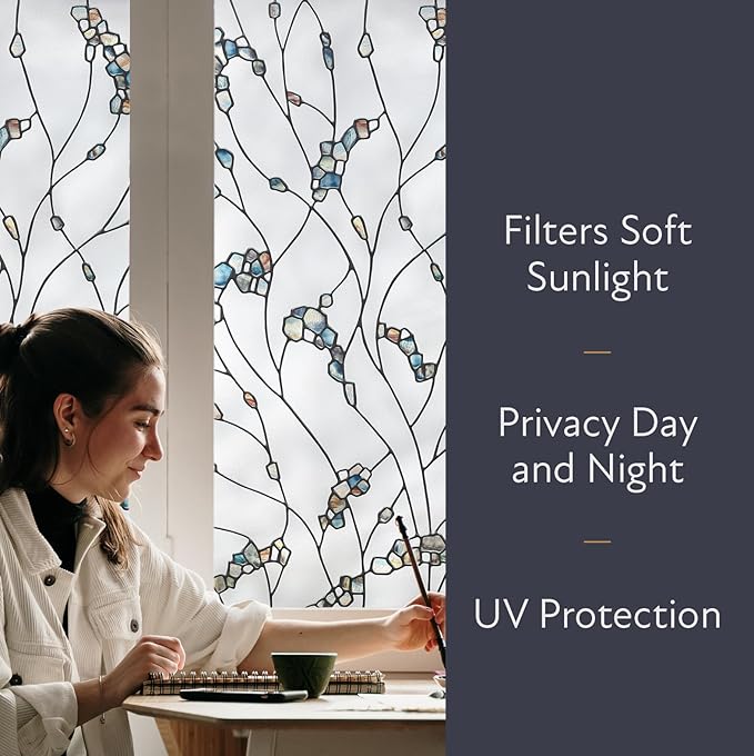 Artscape Elements | Privacy Window Film with Vibrant Colored Pattern | Non-Adhesive & UV Protection | Easy to Apply & Removable | 24 x 36 Inches | Made in USA
