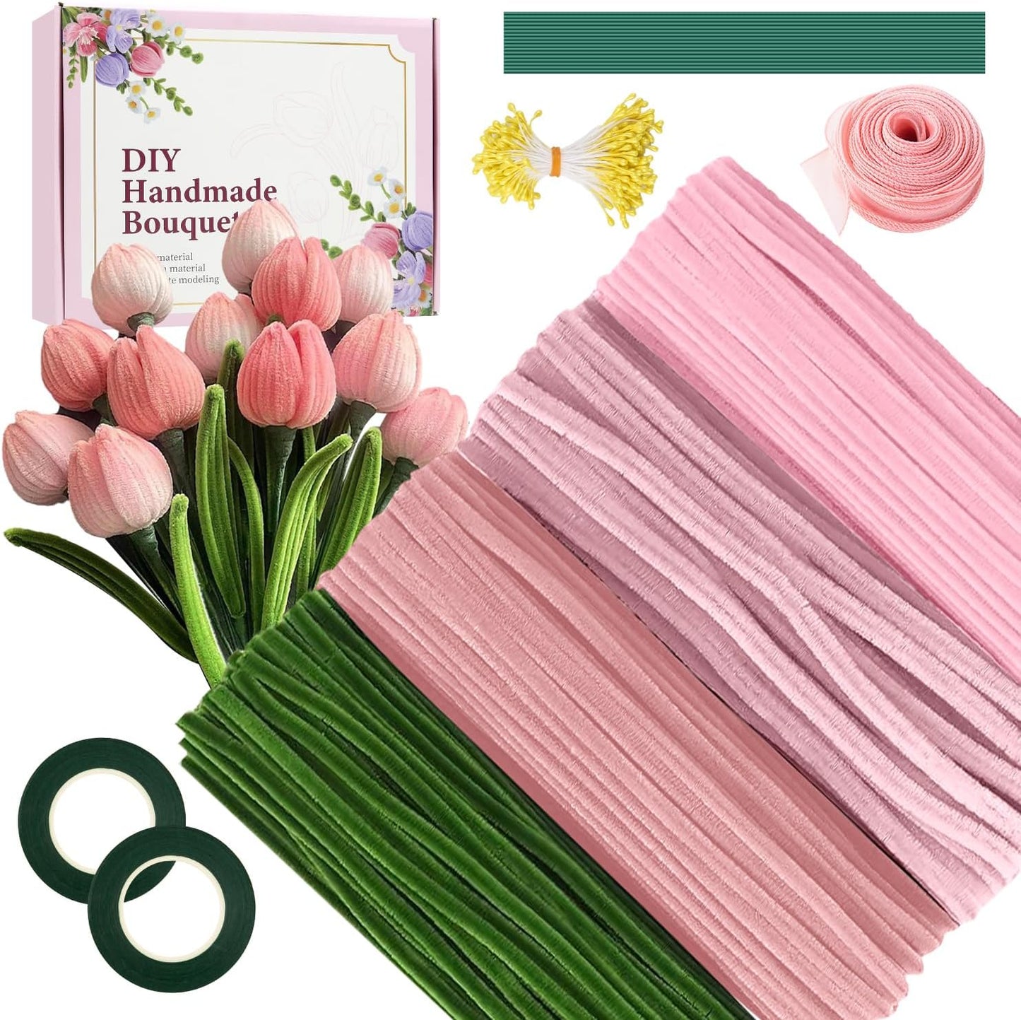 400PCS Pink Pipe Cleaners Bulk – 4 Colors Chenille Stems for Crafts, DIY Art Supplies, Fuzzy Sticks for Crafting Flowers, Wedding & Valentine's Day Decorations, Kids School Craft Kit