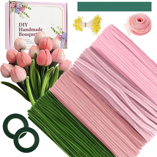 400PCS Pink Pipe Cleaners Bulk – 4 Colors Chenille Stems for Crafts, DIY Art Supplies, Fuzzy Sticks for Crafting Flowers, Wedding & Valentine's Day Decorations, Kids School Craft Kit