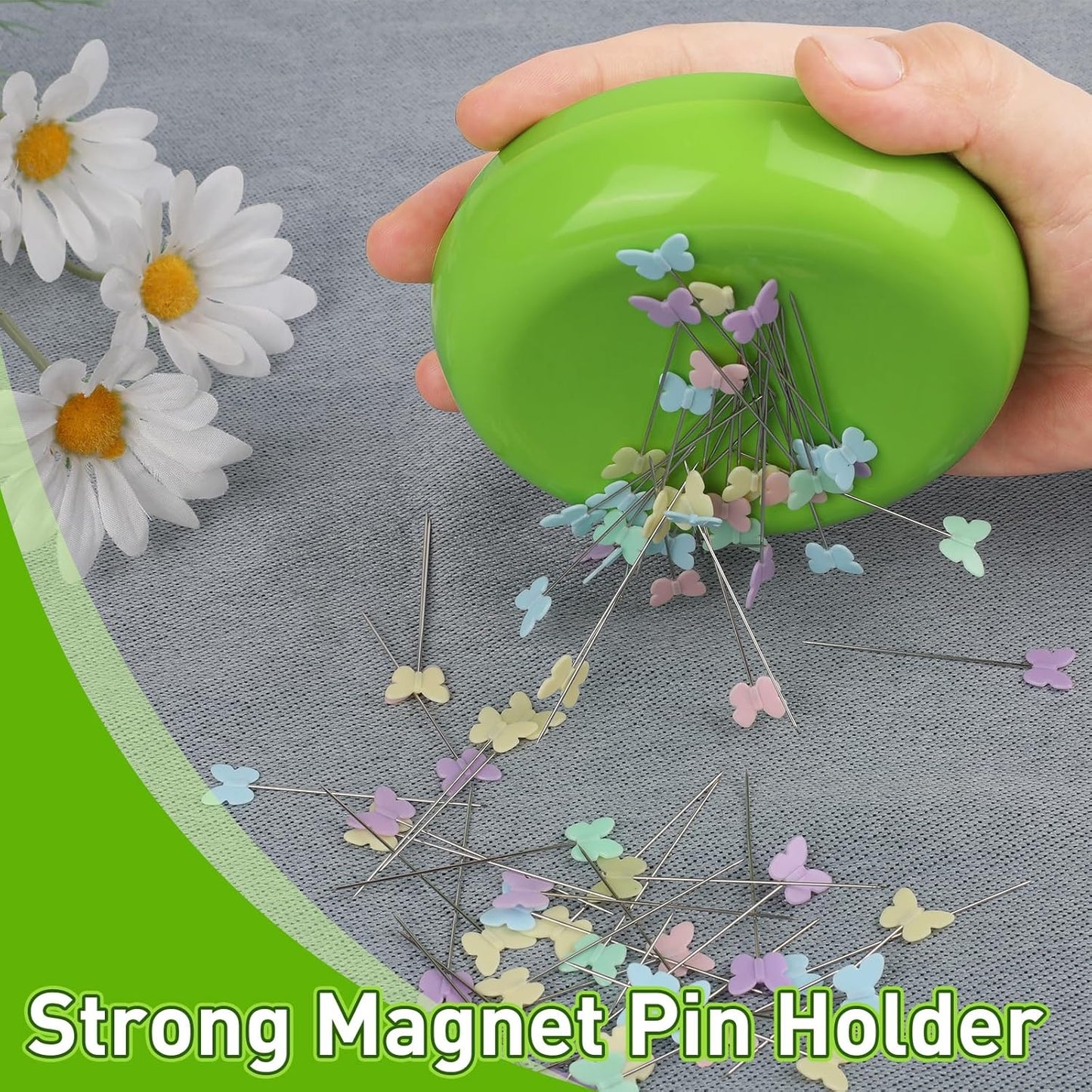 Oukitoymer Magnetic Pin Cushion with 100pcs Butterfly Head Straight Pins, Bobby Pin Holder for Sewing, Magnet Needle Cushion, Paper Clip Collector, Secure Pin Storager, Sewing & Quilting Accessories