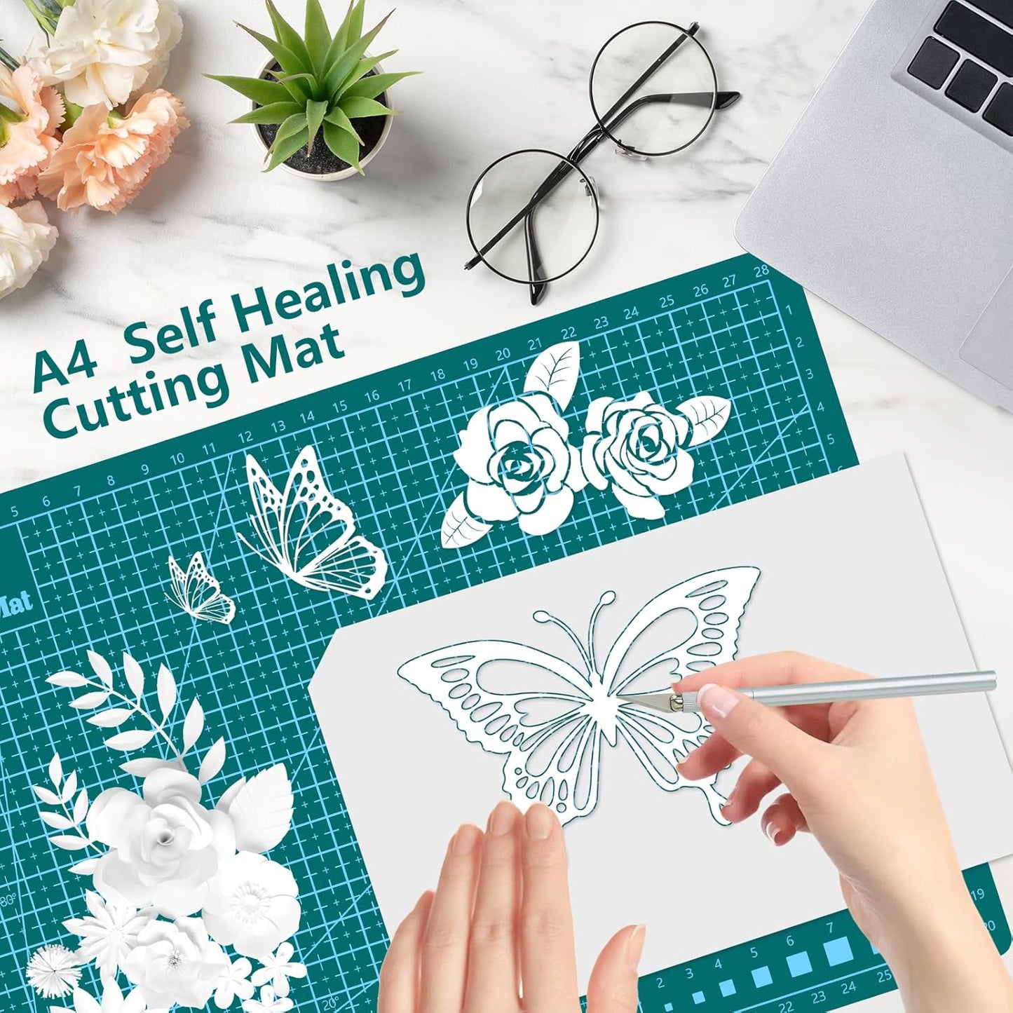 Cutting Mat 9"x12" Self Healing Cutting Mat Size Double Sided 5-Ply Rotary Sewing mat for Crafts Fabric Quilting Hobby Art Clay Precision Scrapbooking Project, A4, Green 2PCS