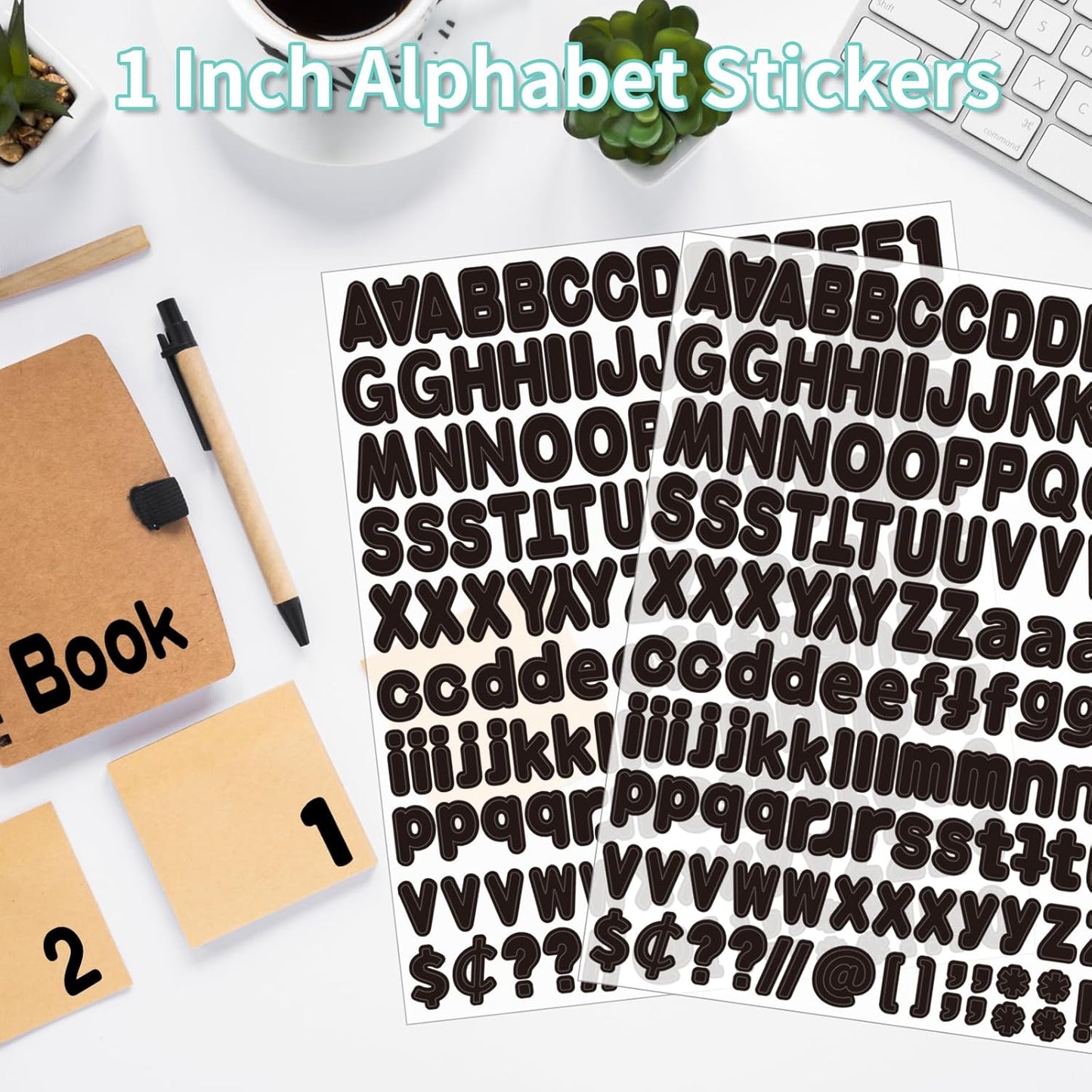 Alphabet Stickers, 1''Inch 12 Sheets Black Letter Stickers, Self Adhesive Vinyl Mailbox Numbers, Self Adhesive Letters for Bulletin Boards, Classroom, Home Decor