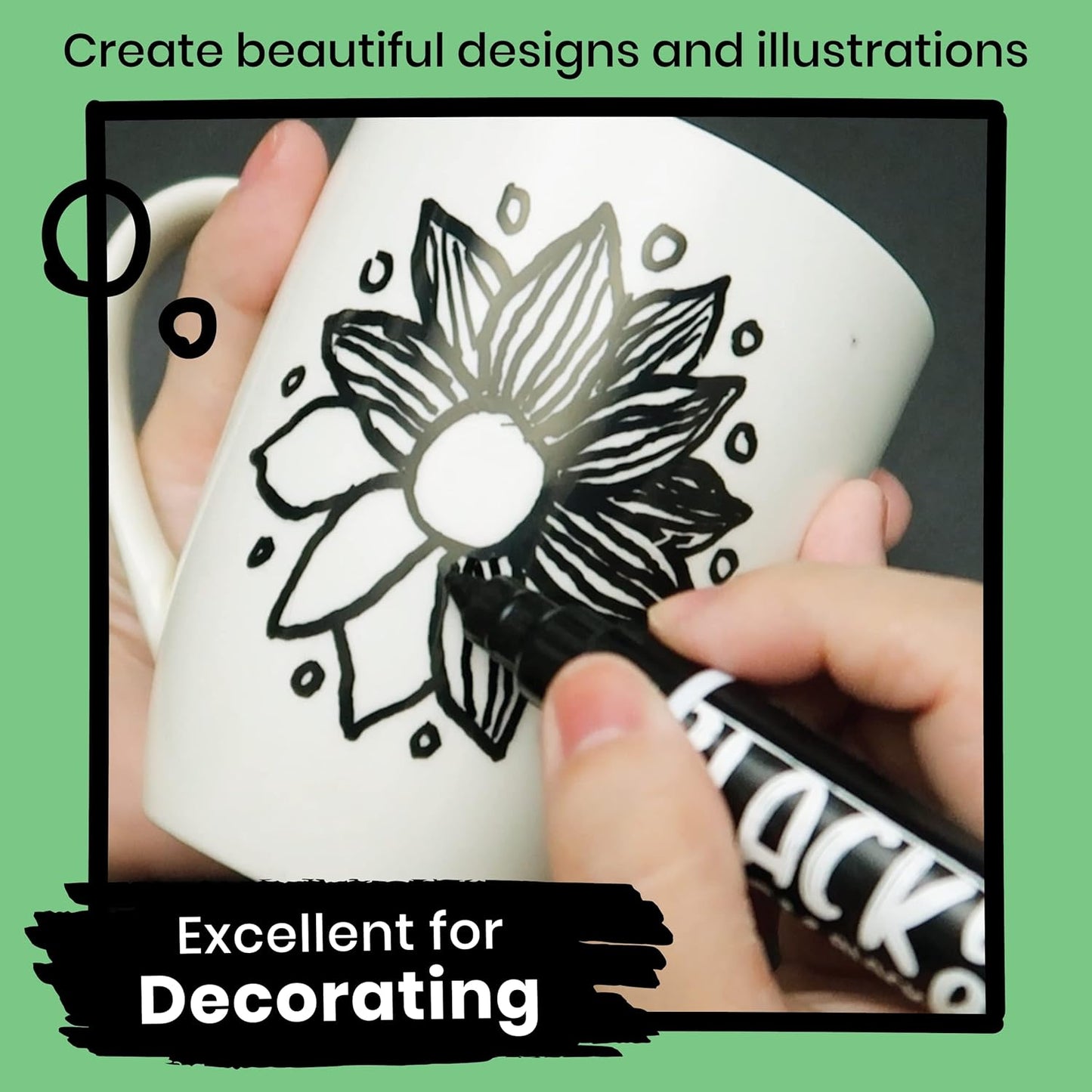 Black Chalk Markers - Liquid Dry Erase Marker Pens for Bistro, Chalkboards Signs, Windows, Blackboard, Glass - 6mm Reversible Tip (Pack of 5)