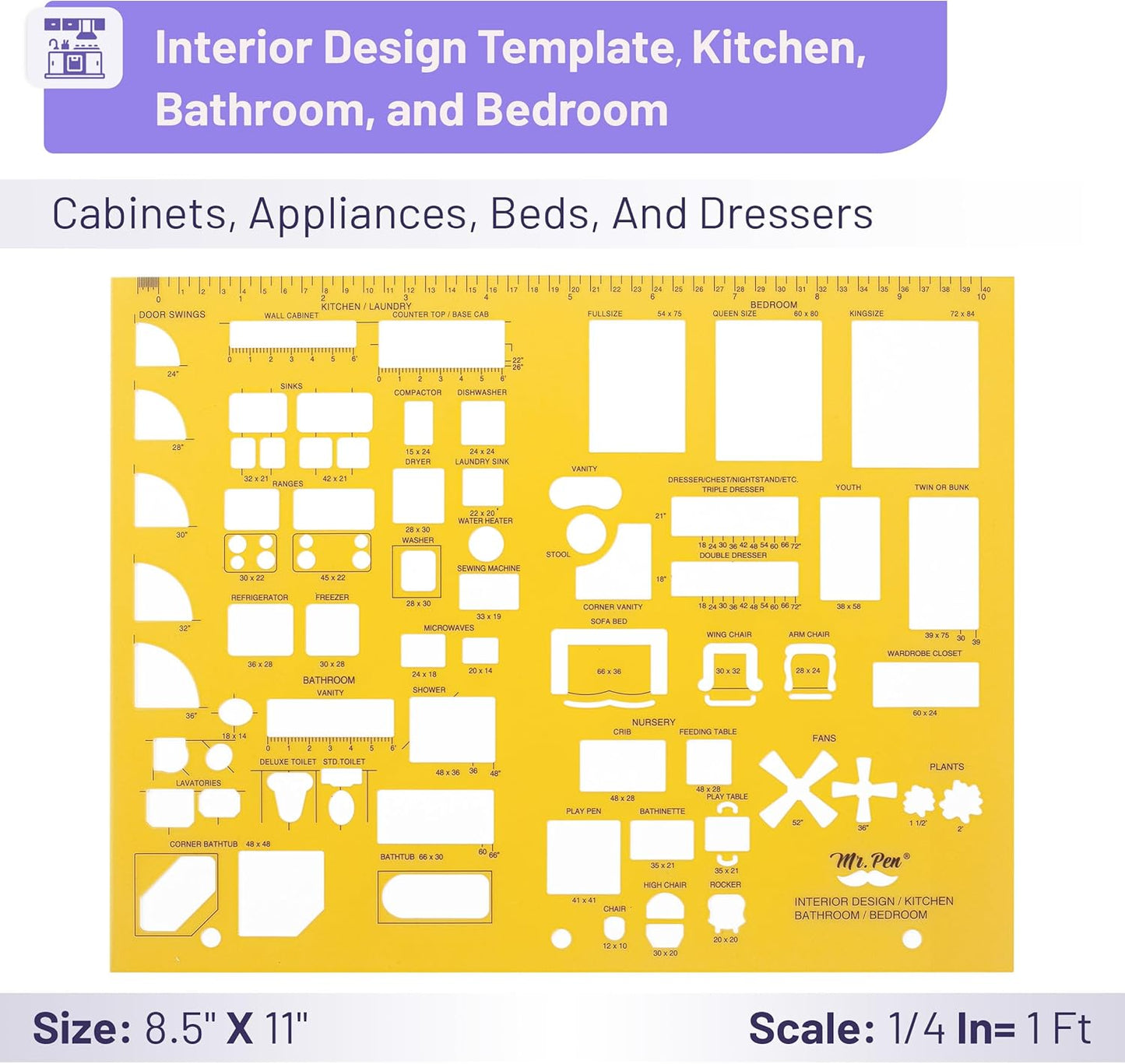 Mr. Pen- House Plan, Interior Design and Furniture Templates, Drafting Tools and Ruler Shapes for Architecture - Set of 3