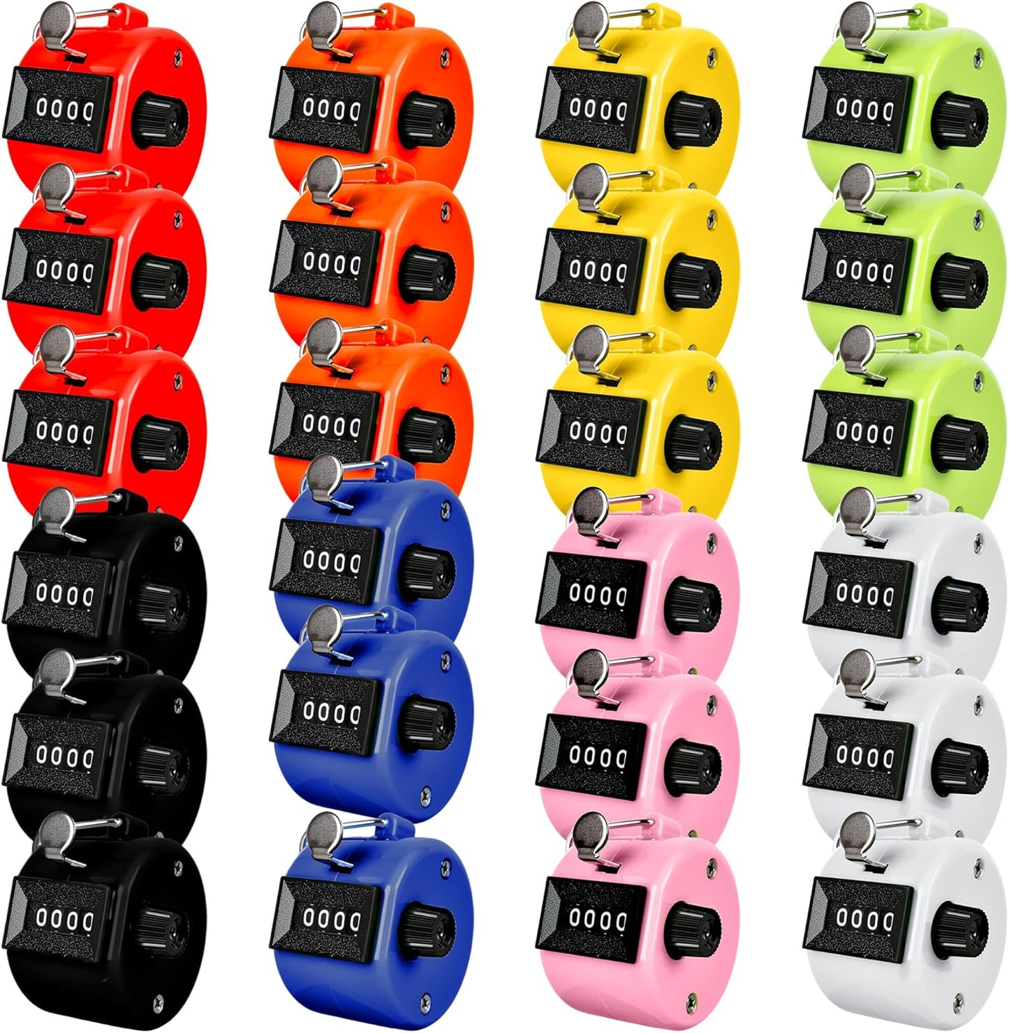 24 Pcs Hand Tally Counter 4 Digit Mechanical Finger Counter Clickers Resettable Handheld Palm Number Click for Lap Coaching Knitting Fishing Golf and Row