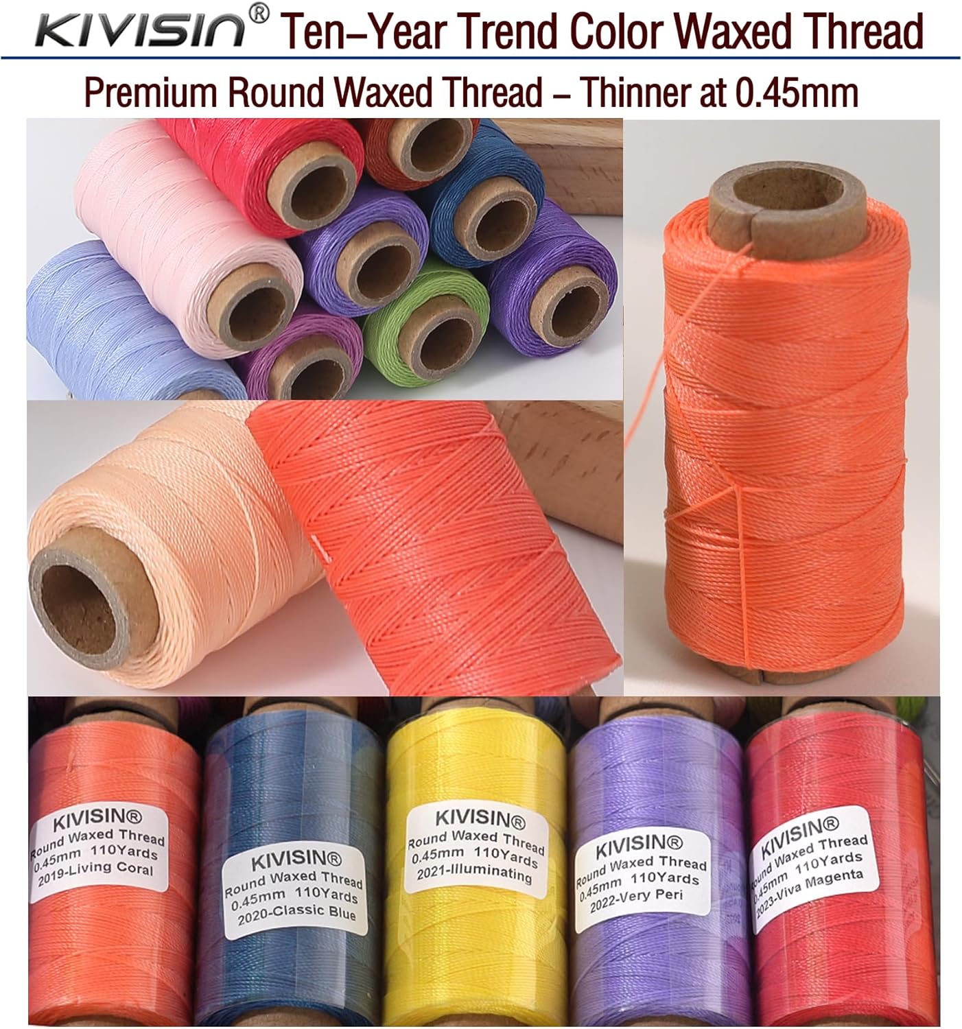 12 Multicolor Round Waxed Thread, 0.45mm Thin and Stiff Wax Strings, 110 Yards/Spool, Polyester Waxed Cord for Fine Leather Sewing, Binding, Crafting, Bracelets and Micro-Macrame Jewelry Making