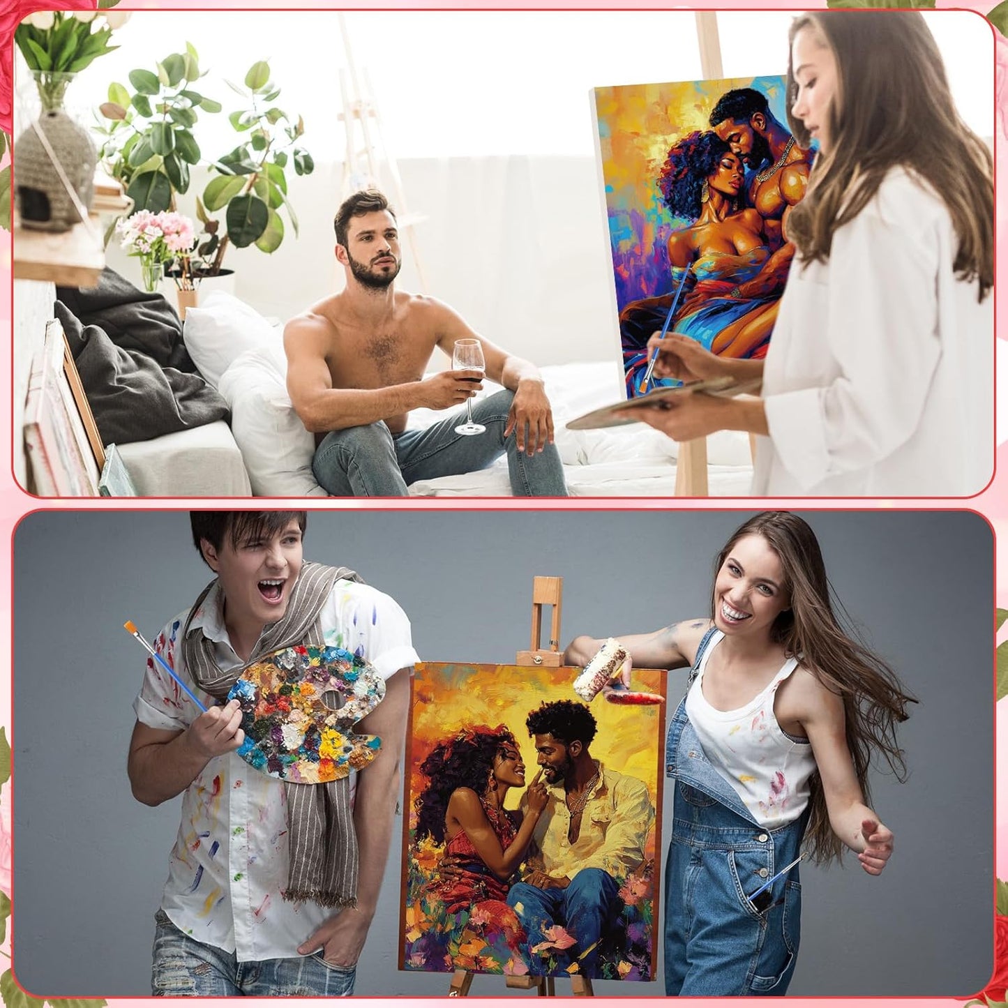 Zhanmai 12 Pack Pre Drawn Canvas for Painting Sip and Paint Kit 8" x 10" Paint Party Set Canvas Painting Pre Printed Canvases for Party Favor DIY Virtual Adult's Date Night(Sexy Couples)