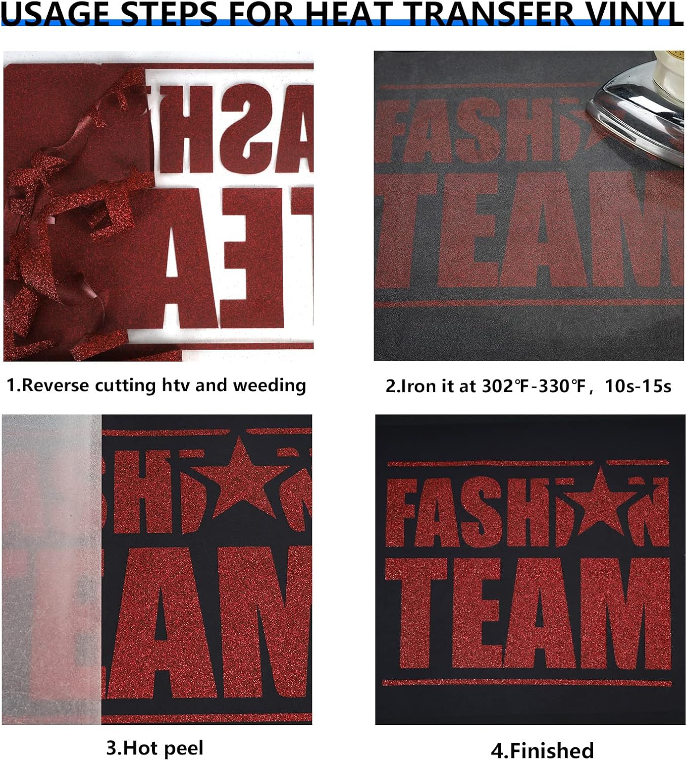 FUNKAKA Glitter Heat Transfer HTV Vinyl Bundle, 8 Rolls 12" x 3ft Iron On Vinyl for T-Shirt 8 Assorted Colors Glitter HTV Vinyl for All Cutter Machines Easy to Cut