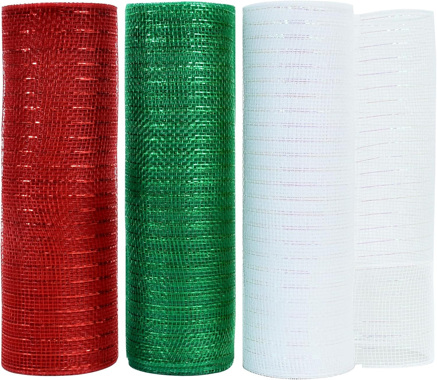 TONIFUL 3 Roll 10 Inch Red White and Green Decorative Mesh Ribbon Rolls, Fabric Mesh with Foil for Wreaths Front Door Decor Christmas Festival Party Accessories Party Decoration Supplies (10yds/roll