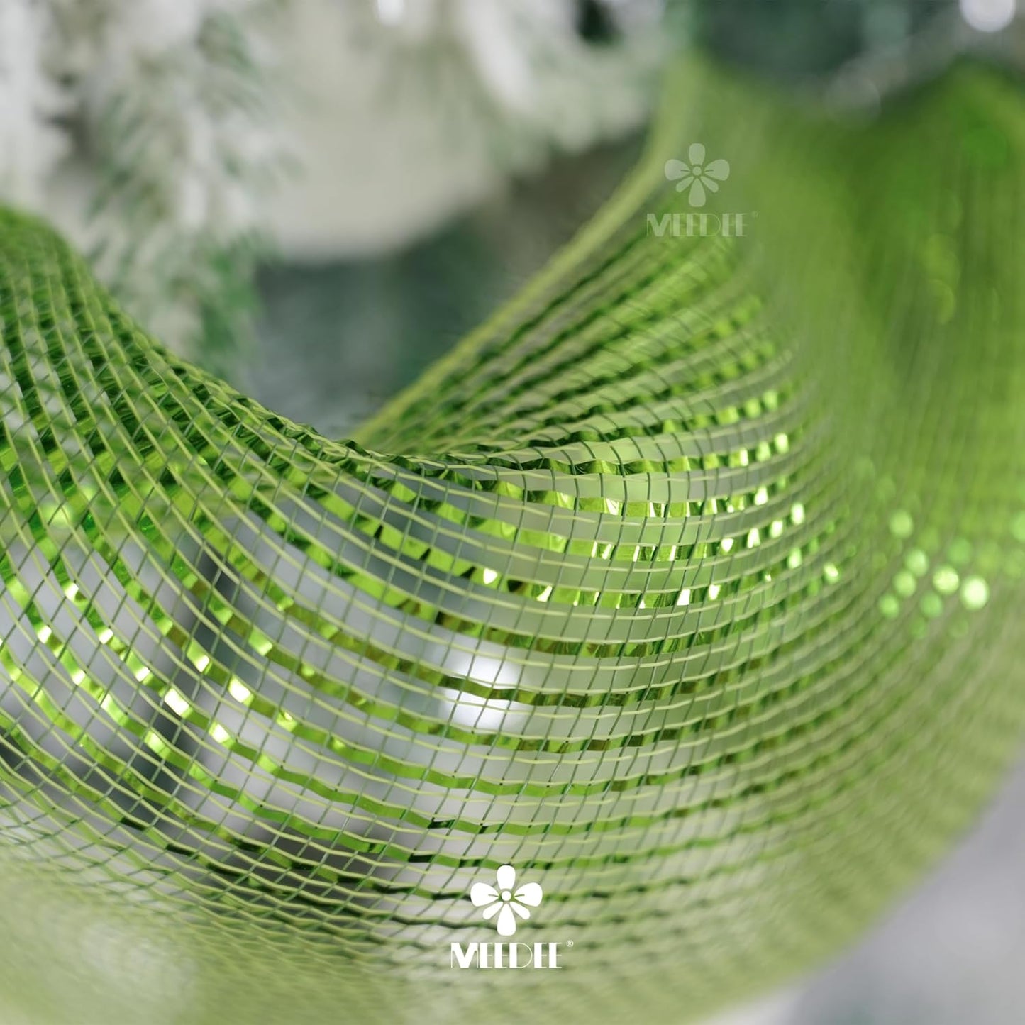 MEEDEE Moss Green Deco Mesh 10 Inch Rolls Deluxe Wide Foil Metallic Mesh Fabric Moss Green Mesh Ribbon for Christmas Tree, Wreaths, Garland, Gift Wrapping, Bows Making (30 Feet)