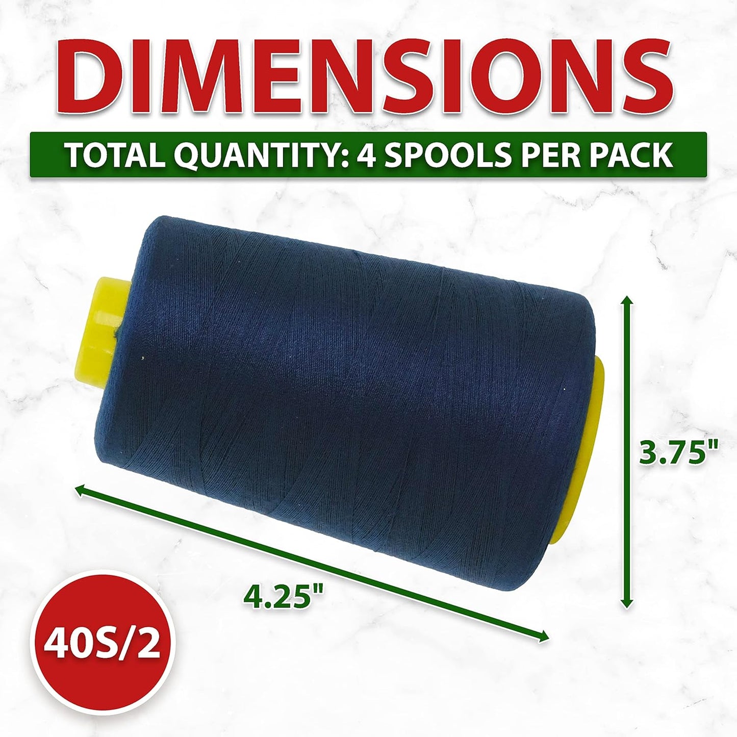 Mandala Crafts 4 Pack of Serger Threads Cones Spools - 40S/2 24000 Yards Polyester Navy Blue Threads for Sergers Machine and Overlock Quilting Sewing Machine