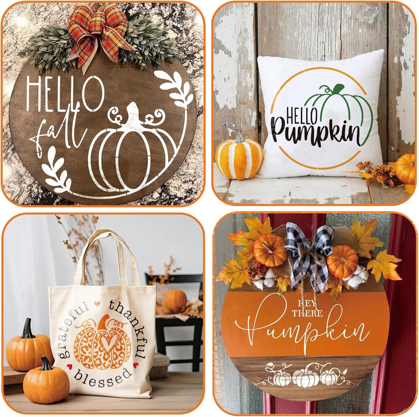 14 Pieces Fall Stencils for Painting on Wood Reusable Hello Pumpkin Stencil Plastic Hello Fall Drawing Templates for Wood Porch Sign Canvas Crafts (14 Porch Fall)