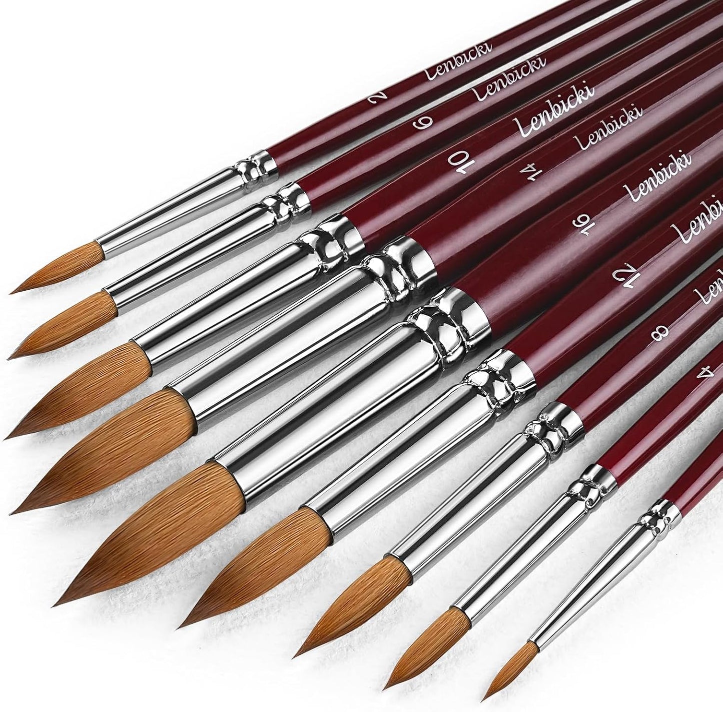 Sable Hair Watercolor Brushes Professional,9pcs Mop Round Fine Tip Detail Watercolor Paint Brush Set,Ideal for Gouache Acrylic Ink Painting