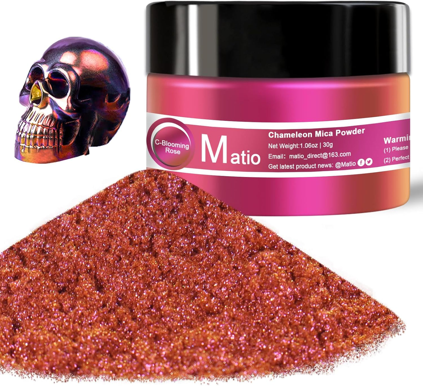 Matio Chameleon Mica Powder, 1.06oz/ 30g Blooming Rose Chrome Powder, Pearlescent Effect Color Shift Pigment for Resin Craft, Soap Candle Dye, Nail Art, Makeup, Bath Bomb, Paint, Slime Pigment