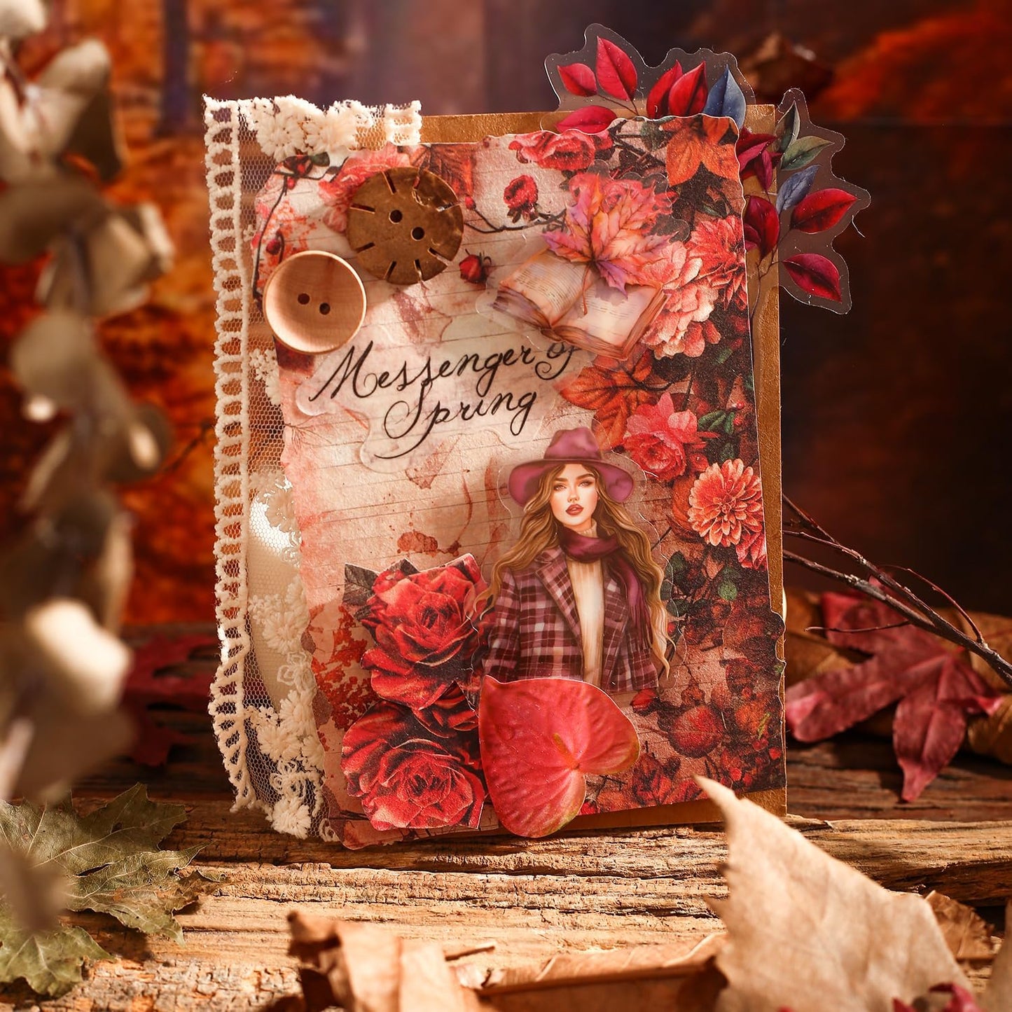 Autumn-Themed Vintage Scrapbook Paper Set, 180 PCS Floral Craft Paper Kit with Glue Tape for Journaling, Scrapbooking, DIY Crafts, and Art Supplies