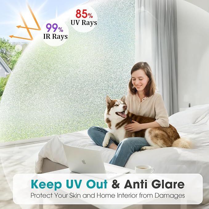 Coavas Window Privacy Film Frosted Glass Static Clings, Decorative Bathroom Door Privacy Film Day and Night, Heat UV Blocking Anti-Glare Frosting Stickers Renter Non-Adhesive, 29.5 x 78.7 Inch, Silver