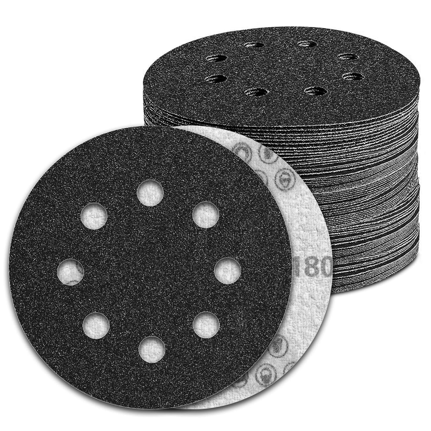 100 Pcs 5 inch Wet Dry Sanding Discs Grit 180 Hook and Loop 8 Hole Silicon Carbide Orbital Sander Sandpaper