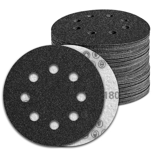 100 Pcs 5 inch Wet Dry Sanding Discs Grit 180 Hook and Loop 8 Hole Silicon Carbide Orbital Sander Sandpaper