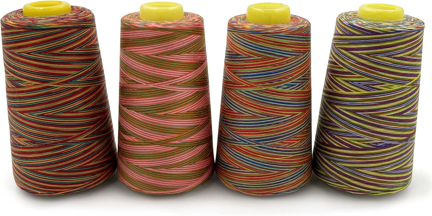 Tortoise 4 Cones of 3000 Yards Each Spool Thread for All Purpose, Serger, Overlock, Quilting, Sewing Machine - 100% Polyester - 40S/2 Rainbow