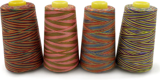 Tortoise 4 Cones of 3000 Yards Each Spool Thread for All Purpose, Serger, Overlock, Quilting, Sewing Machine - 100% Polyester - 40S/2 Rainbow
