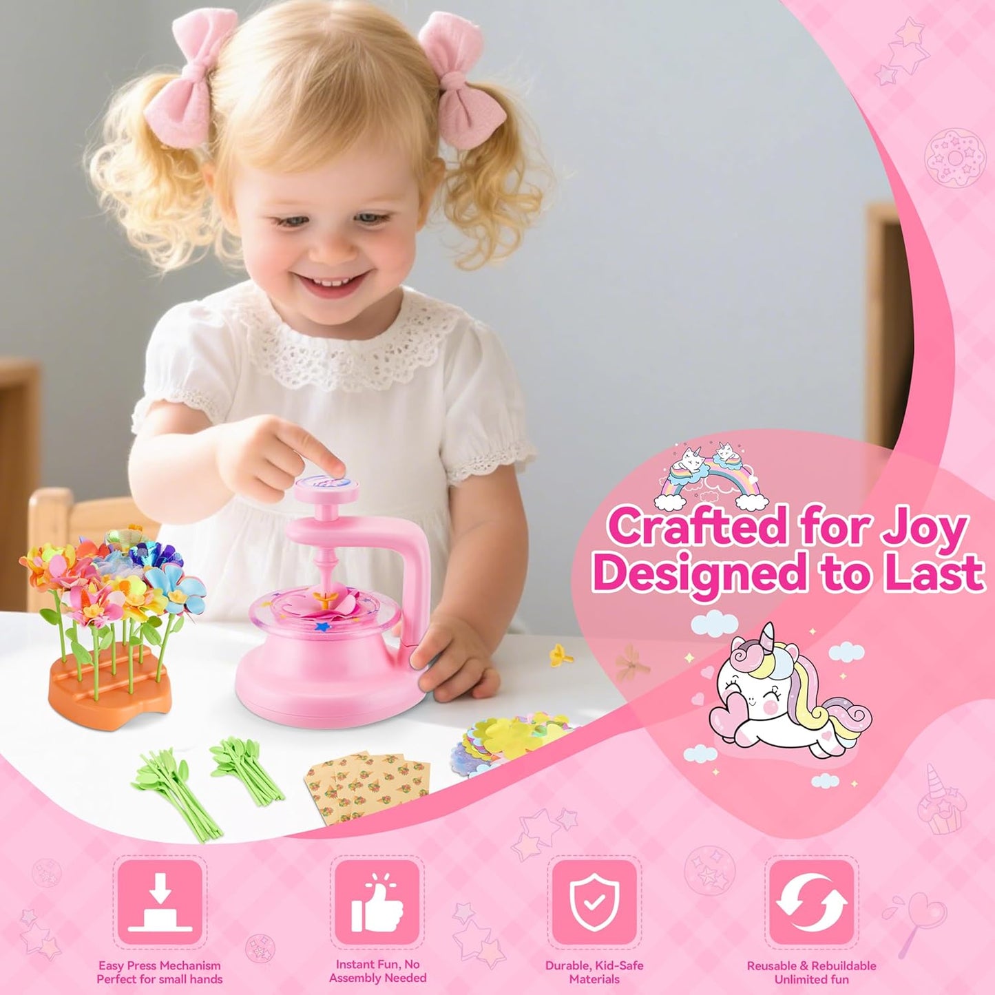 Hamdol DIY Flower Bouquet Craft Kit for Girls Ages 4-8, Creative Fabric Flower Making Set, Educational STEM Toy for Kids 5 6 7 8, Preschool Arts & Crafts Birthday or Christmas Gift for Boys and Girls