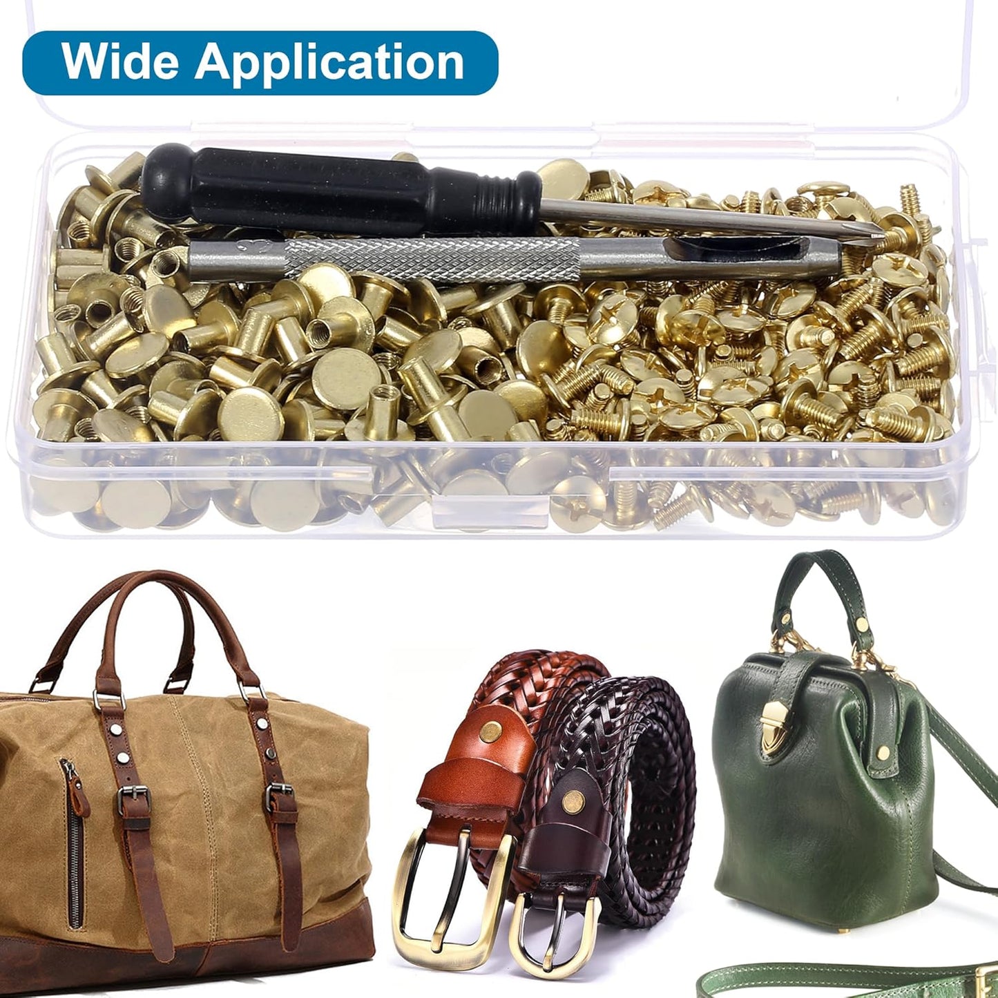 YORANYO 150 Sets 8MM Chicago Screws Leather Rivets for Fabric Chicago Binding Screws Buttons Metal Studs Rivets for Decorate and Repair Belts Bags Shoes Purse Dog Collar Leather Craft (Gold)