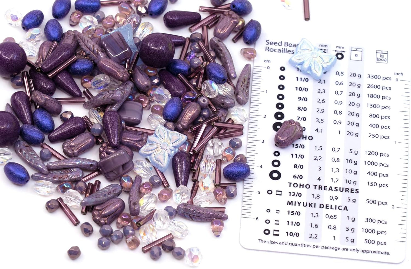 2.1oz (60 g) Mix of Unique Czech Bohemia Glass Pressed Beads, Violet Purple Pink Crystal AB, Table Cut, Matte and Glossy, Hand Made BCV