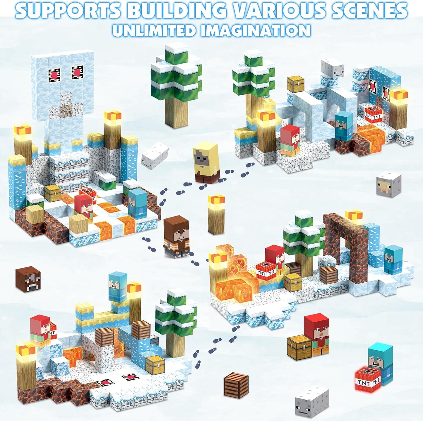 200PCS Magnetic Building Blocks, Magnetic Blocks Building STEM Construction Toys, Montessori Sensory Stacking Toy for Toddlers, Magnet Cubes with Light Blocks for Boys Girls Age 3 4 5 6 7 8-12