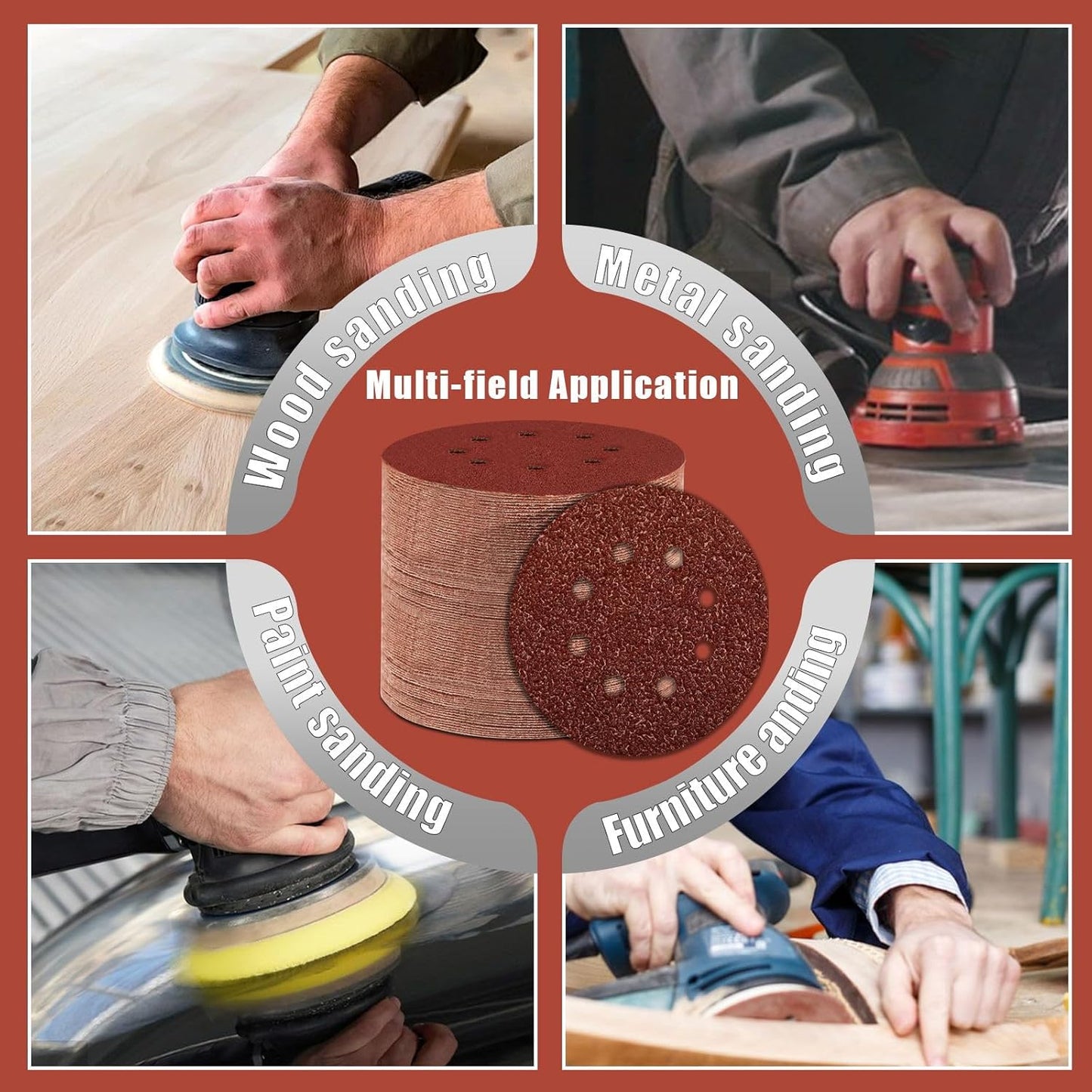 80 Grit 5 Inch Sanding Discs Hook and Loop Sandpaper, 150 PCS 8 Hole Adhesive Coarse Sand Paper for Random Orbital Sander