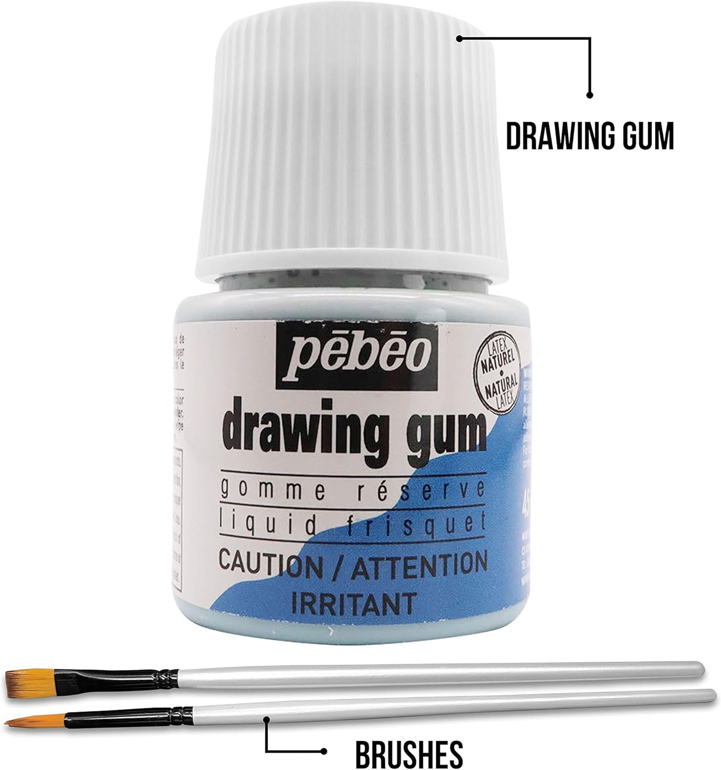 Pebeo Drawing Gum Made in France - Masking Fluid for Watercolor Painting and Various Art Projects - Bundled with Moshify Applicator Brush Set