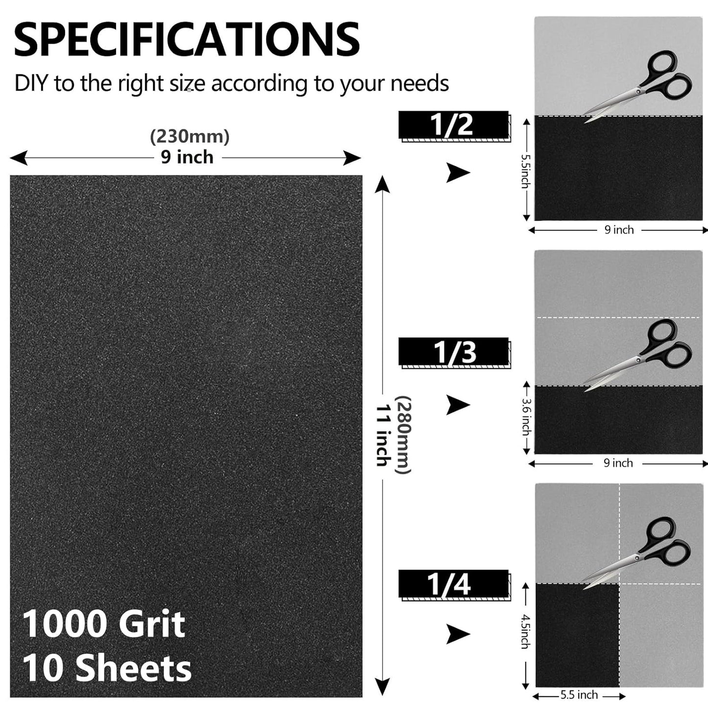 1000 Grit Sandpaper, 9 x 11 Inch Wet Dry Sand Paper Hand Abrasive Sanding Sheets for Wood Metal Automotive Sanding and Polishing, Fine - 10 Sheets