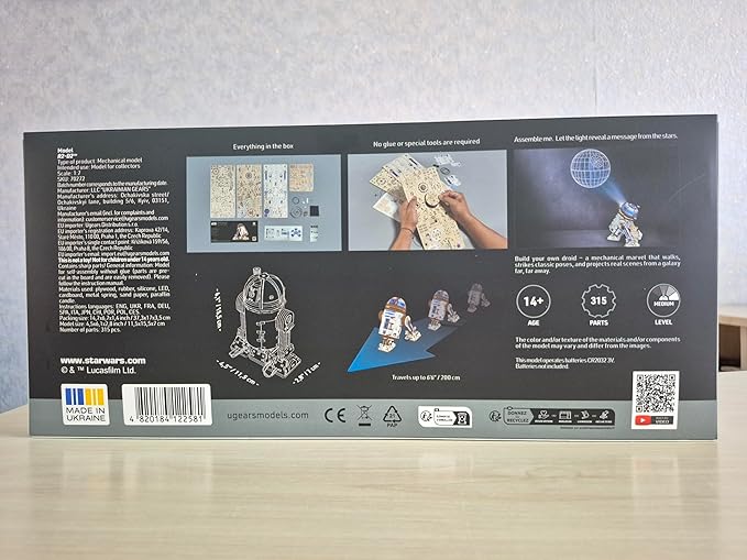 UGEARS Star Wars ™ R2-D2 ™ Wooden 3D Puzzles for Adults - Wooden Model Kits for Adults, Hobby Gifts for Men and Women, Mechanical Wood Puzzles Adult, Building Kits, 3D Puzzle