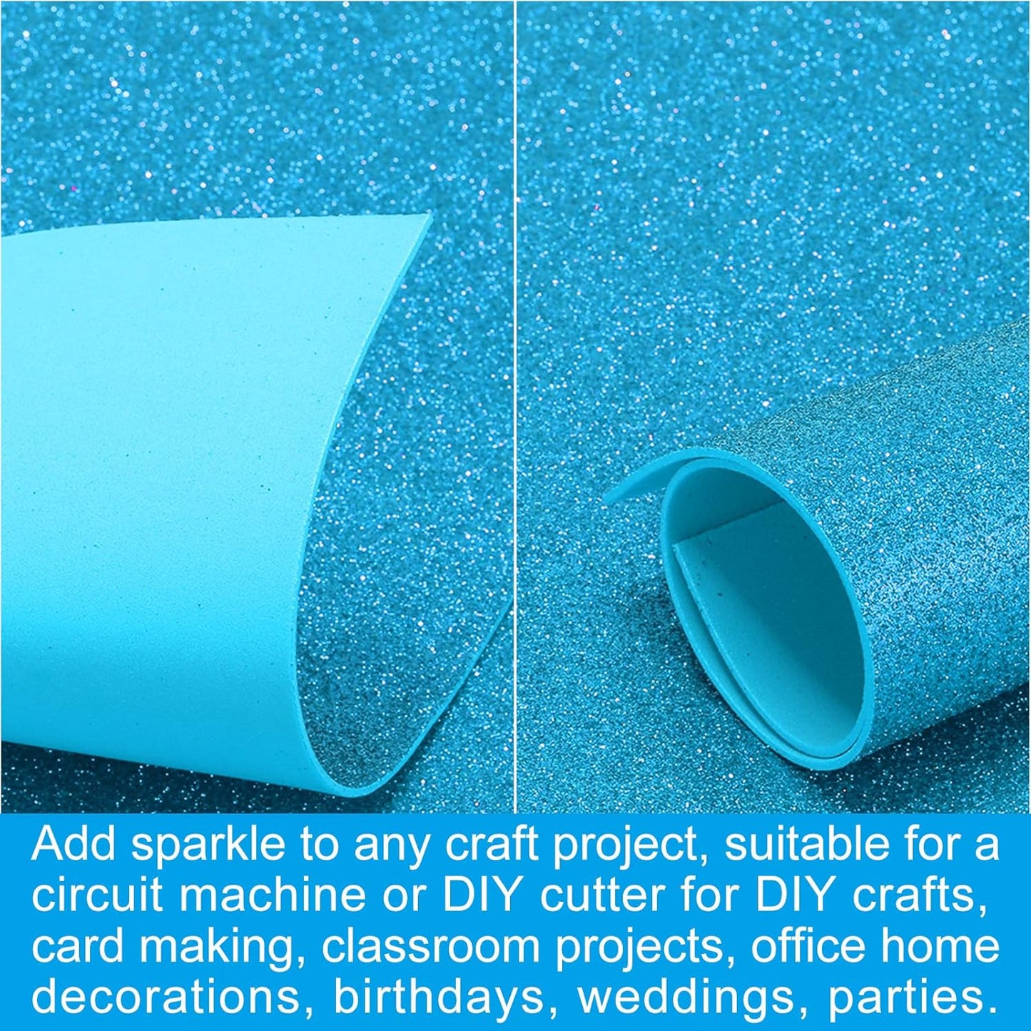 PATIKIL 2mm(1/10") Thick Non Adhesive Glitter Foam Sheet 16x24inch(40x60cm) Light Blue, EVA Shiny Foam Board for Craft, 6 Pcs
