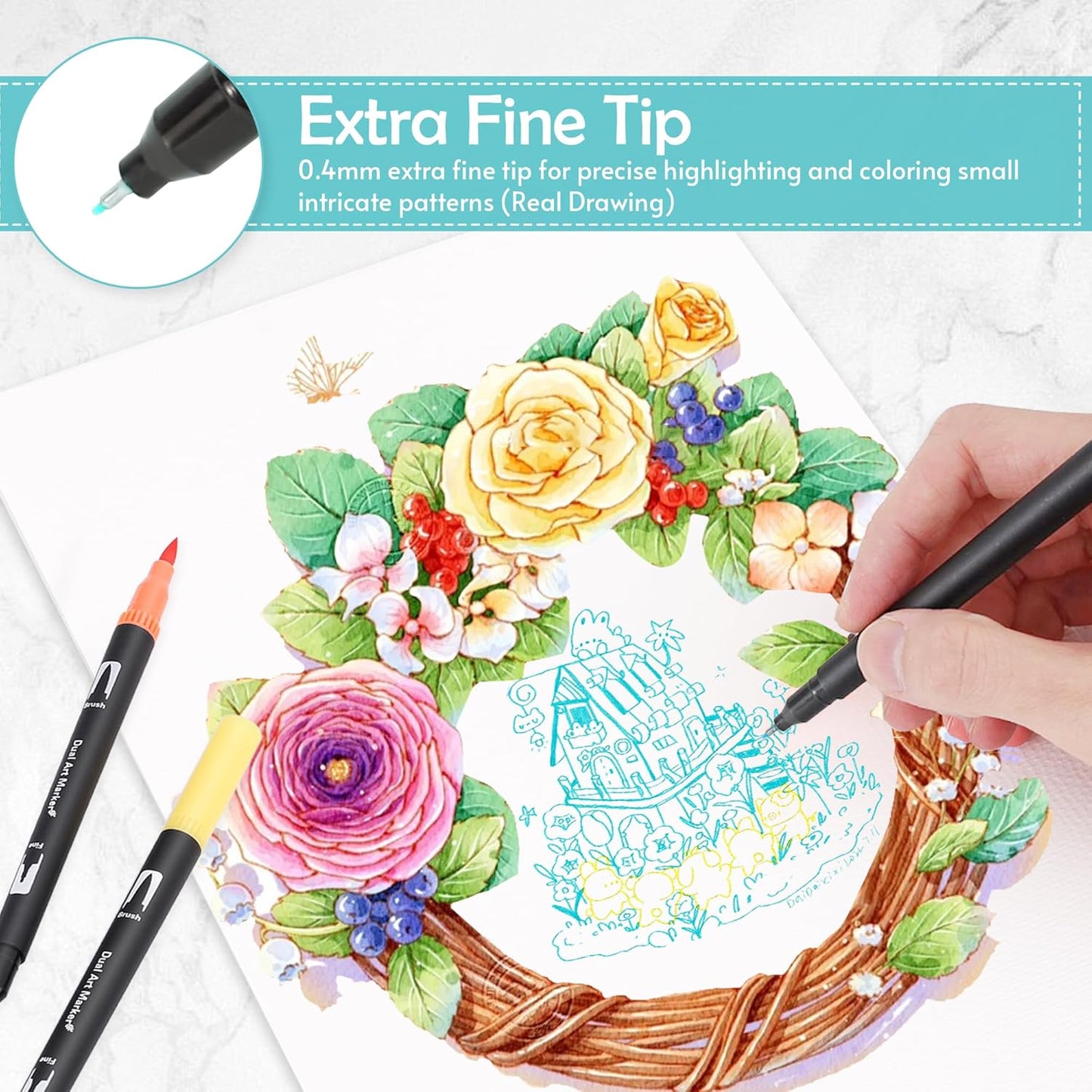 nauets 120 Colors Brush & Fine Dual Tip Watercolor Markers Set for Kids Adults Coloring Books No Bleeding Paint Pens For Drawing Note taking Planner Calligraphy Journaling Card Making Art Supplies