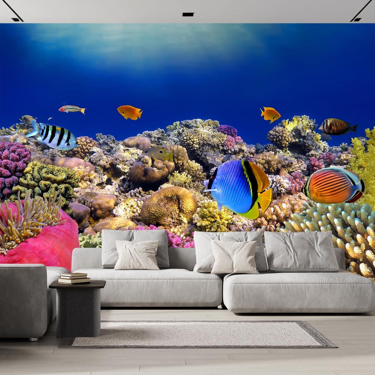 wall26 Removable Wall Sticker/Wall Mural Tropical Blue Fish Coral Reef Ocean Seascape Nature Wilderness Photography Nautical Landscape Decorative for Living Room, Bedroom, Office - 120x192 inches