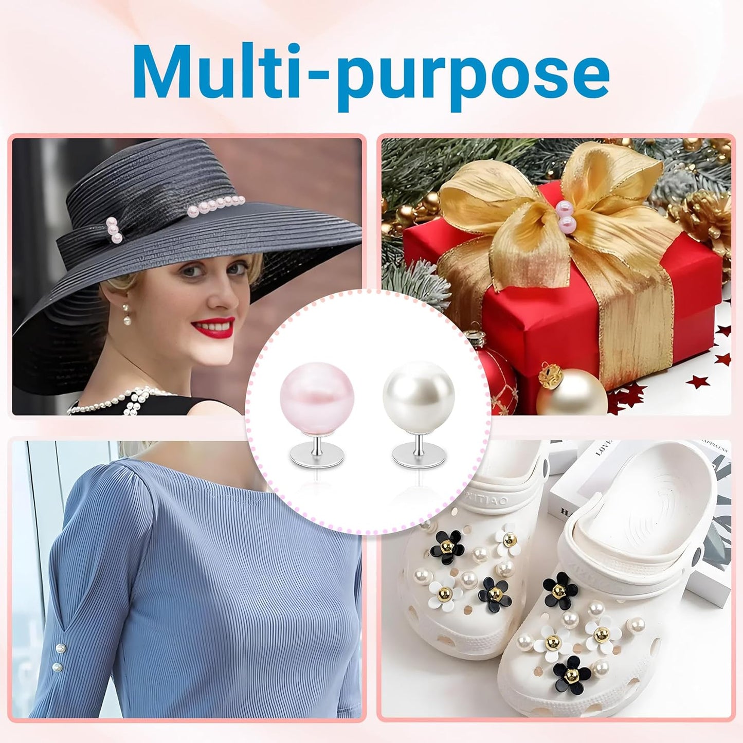 50 Sets Pearl Buttons No Sew Buttons for Clothes, 10mm Pearl Brooch Pins Reusable for Women, White Safety Pins for Dresses, Shirts, DIY Crafts, Fashion Decorative Accessories