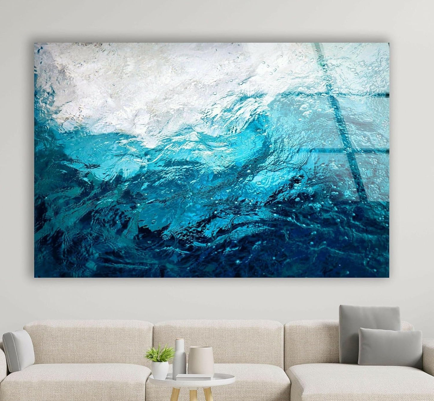 My Photostation.com 43Wx27H'' Blue Waves Abstract Glass Wall ArtTempered Glass Printing Wall Decor Large Wall Art Wall Hangings