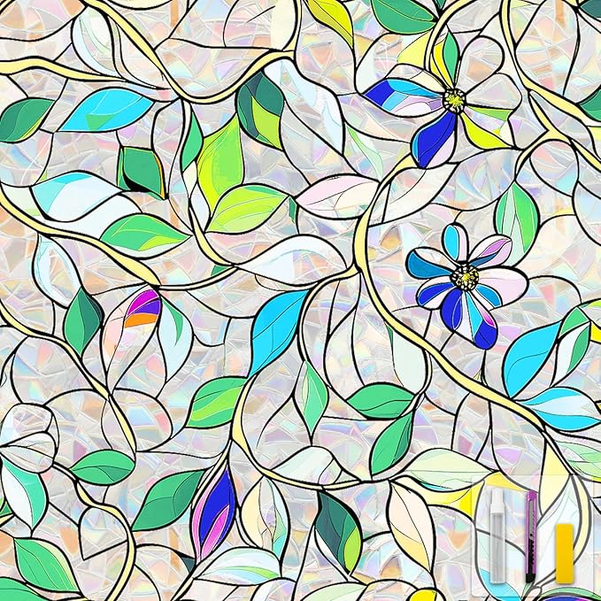 Window Privacy Film Home Room Bathroom Spring Decor Car Decorations One Way Privacy Window Clings Decals Tint Door Cover Rainbow Renter Friendly Stickers Static Cling Stained Glass Windows