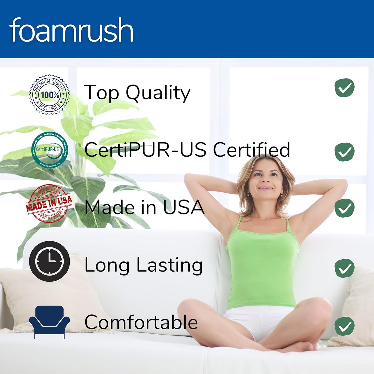 FoamRush 5" x 24" x 24" Upholstery Foam Cushion High Density (Square Foam for Dining Chairs, Chair & Wheelchair Seat Cushion Replacement)