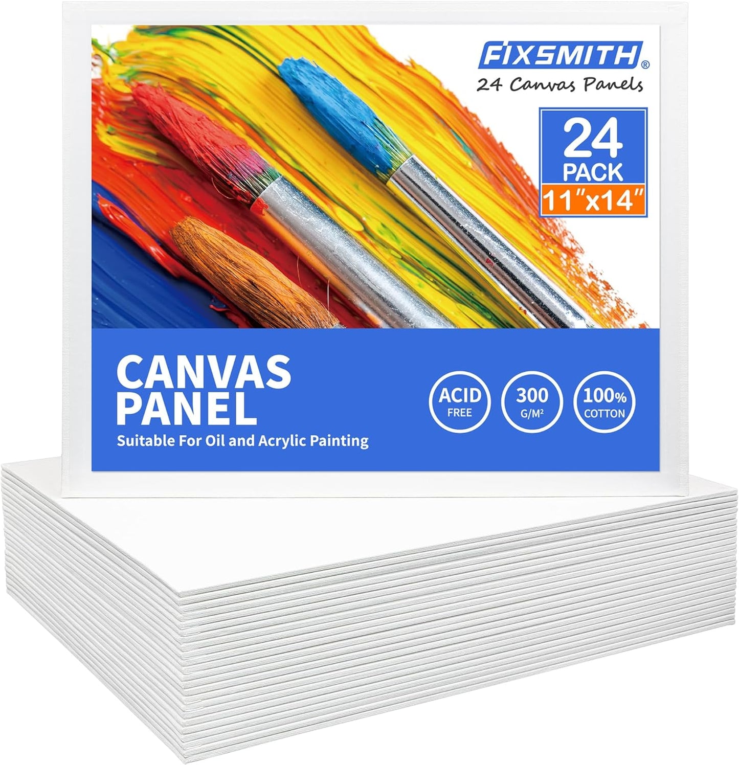 FIXSMITH Canvas Boards for Painting 11x14 Inch, Super Value 24 Pack Paint Canvases, White Blank Canvas Panels, 100% Cotton Primed Canvas for Painting, Painting Art Supplies