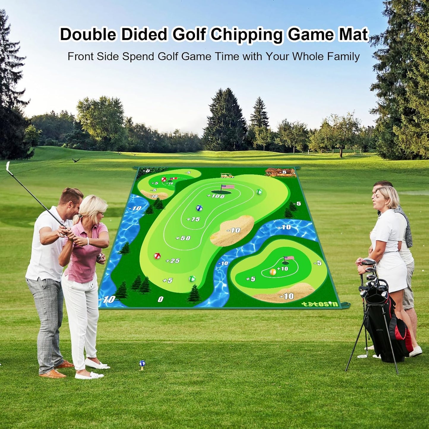 Golf Chipping Game Mat, Double Sided Golf Hitting Mat,6x5 FT Golf Practice Mat Outdoor Indoor Golf Games for Adults,Score Sticky Playing Golf Balls for Home Backyard Garage Game(No Club)