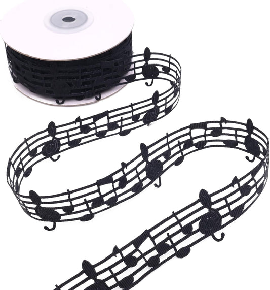 Black Music Note Ribbon Grosgrain Ribbon Notation Craft Music Accessories Trim for Homecoming Mum Supplies Christmas (20 Yards/Roll)