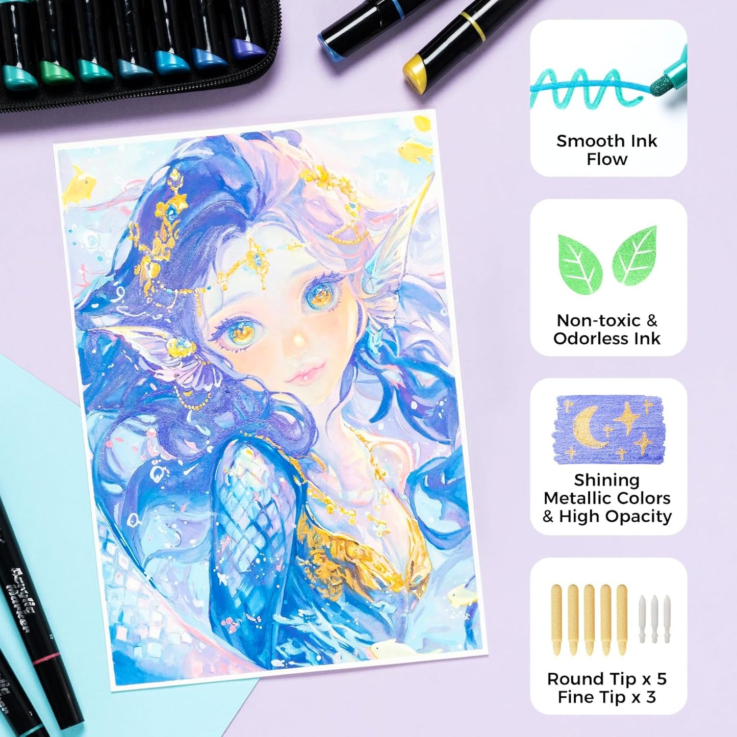 Ohuhu Acrylic Paint Pens 90 Colors: Dual Tips (Round & Fine) Acrylic Markers High Opacity Paint Markers Waterproof Lightfast for Rock Painting Easter Eggs Wood Glass Ceramic Canvas - Kakaako