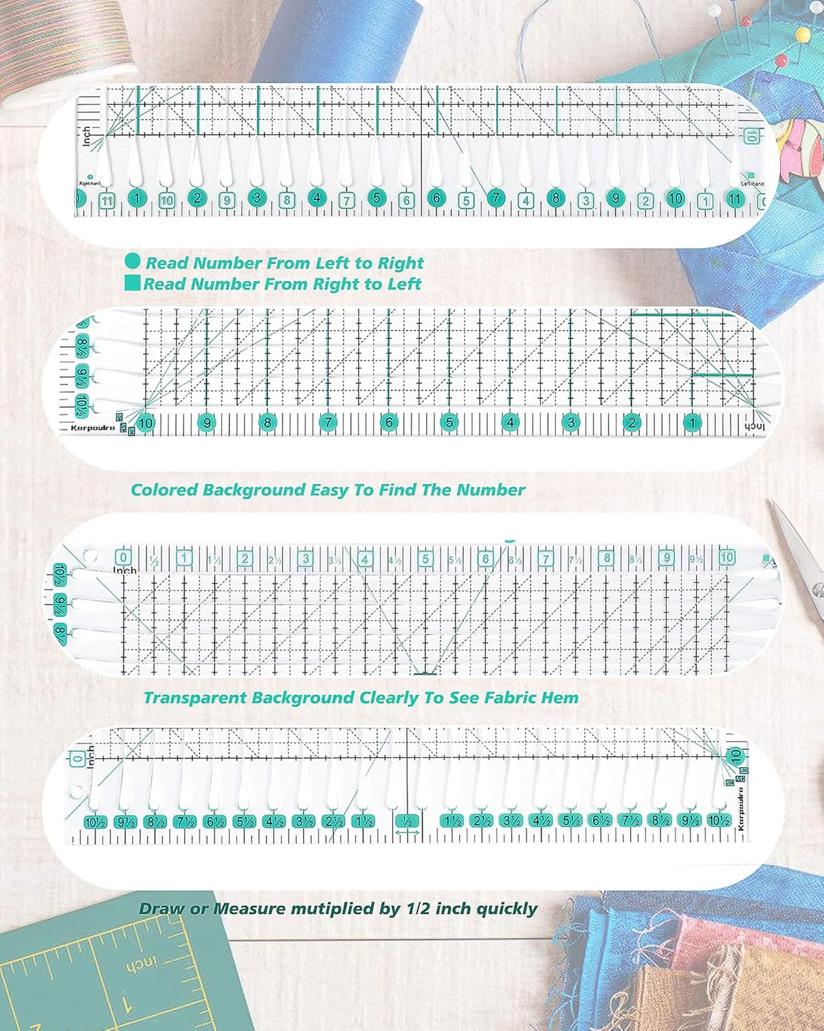 Quilting Ruler for Precise Fabric Cutting 11.5" x 10.5" Quilt Rulers Quilting Sewing Tools Slotted Rulers for Accurate Measurements and Easy Cutting Fabrics Green