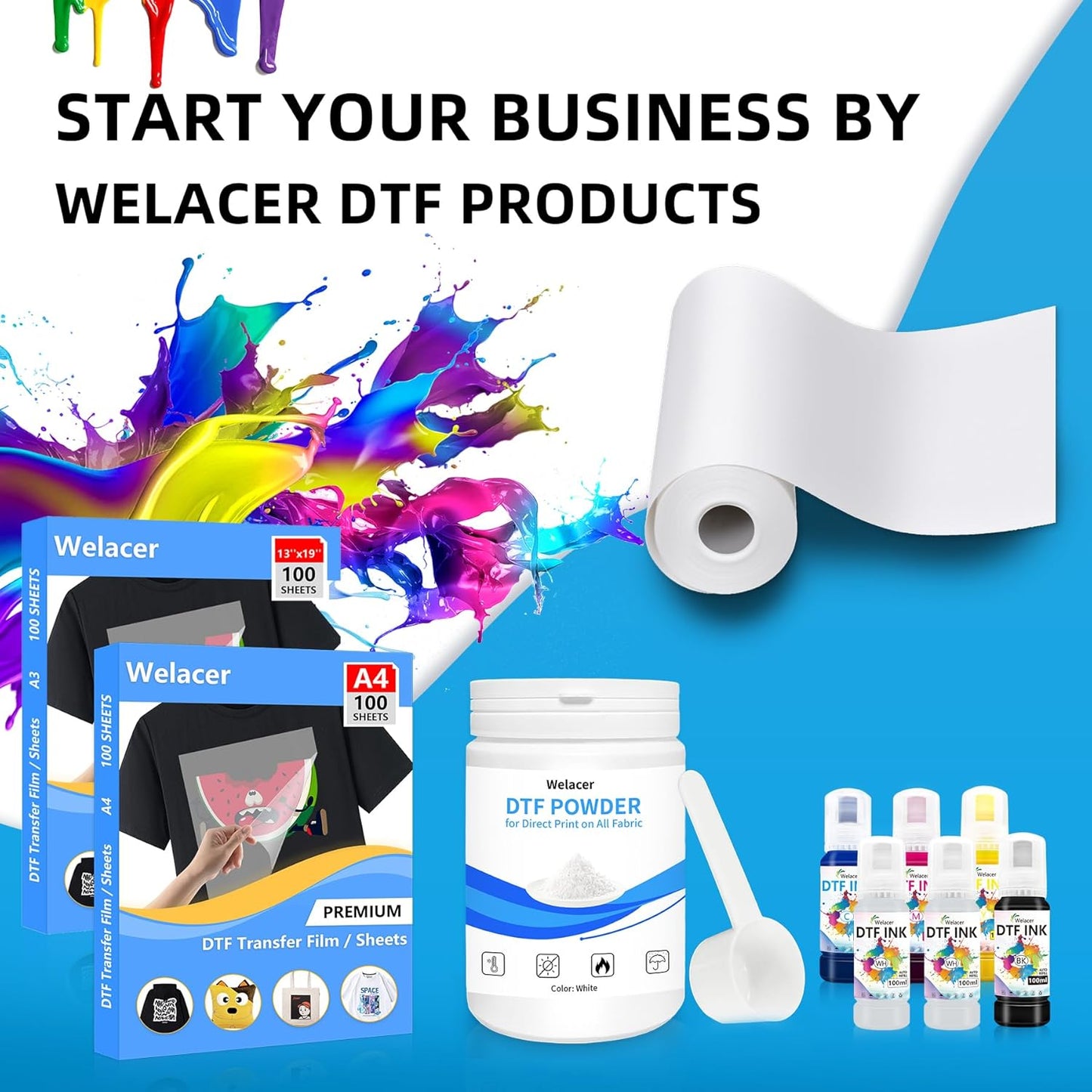 Upgraded Auto-Fill DTF Ink for ET-8550, ET-8500, 100mlx6 Heat Transfer Ink Conversion Kit, High Density Pigment Ink - Compatible with All DTF Films&Printers(Anti-UV, ICC-Free)