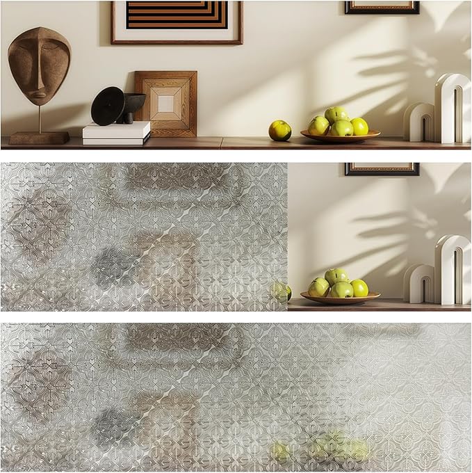 Stained Glass Window Privacy Film, 3D Static Cling Removable Window Clings, Heat Control Sun Blocking Window Film for Bathroom,Front Door,Home,Begonia,17.3" x 78.7"